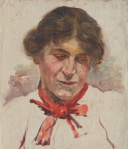 Head Study of Woman with Red Bow  by Aurel Ballo - Hand-Painted Oil Painting Reproduction