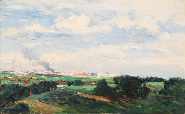 View of Madrid from the Plantio de los Infantes or Madrid Seen from El Pardo  by Aureliano De Beruete - Hand-Painted Oil Painting Reproduction