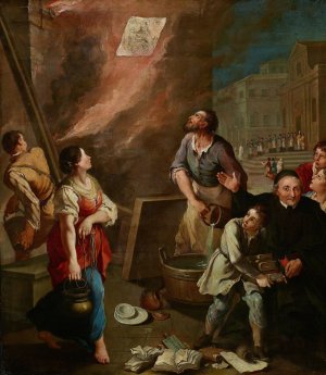 The Miracle of the Madonna of the Fire by Aureliano Milani Oil Painting