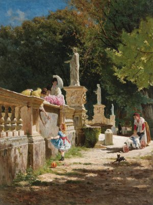 In The Gardens Of The Villa Borghese by Aurelio Tiratelli Oil Painting
