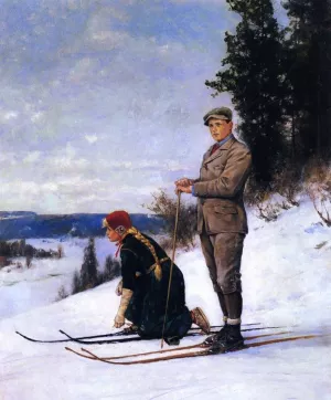 Cross Country Skiing Oil Painting by Axel Hjalmar Ender - Bestsellers