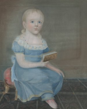 Portrait Of A Girl With Blue Eyes And Blue Dress by B. Doyle Oil Painting