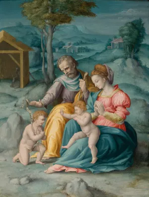 The Holy Family With the infant Saint John The Baptist by Bacchiacca Oil Painting