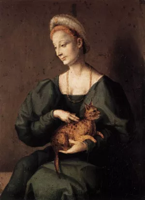 Woman with a Cat by Bacchiacca - Oil Painting Reproduction