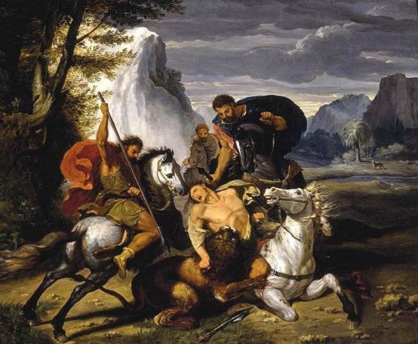 Main Product Photo of Lion Hunt Painting by Benigne Gagneraux