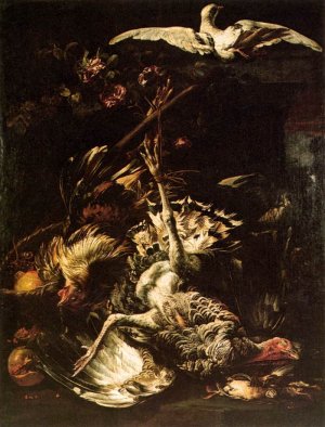 Still-Life with Turkey, Fruit and Flying Pigeon