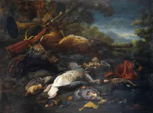 Still Life With Hunting Trophies And A Porcupine by Baldassarre De Caro Oil Painting