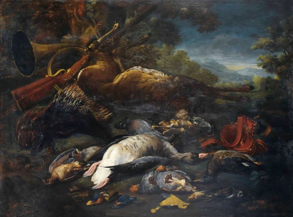 Still Life With Hunting Trophies And A Porcupine by Baldassarre De Caro - Hand-Painted Oil Painting Reproduction