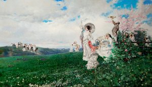 Paisaje con figuras by Baldomer Galofre I Gimenez Oil Painting