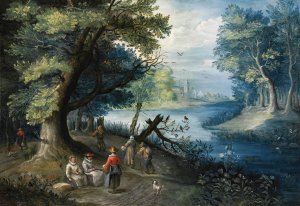 A River Landscape With Figures by Balthasar Beschey Oil Painting