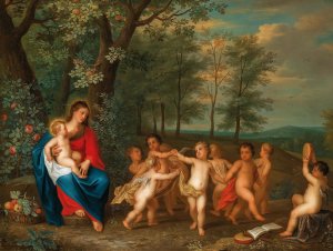 The Virgin and Child with dancing Angels by Balthasar Beschey Oil Painting