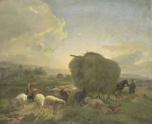 Landscape with Sheep and a Hay Wagon by Balthasar Paul Ommeganck Oil Painting