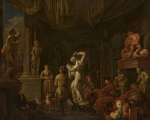 In the sculptor's studio by Balthasar Van Den Bossche Oil Painting