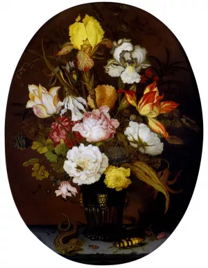 A Still Life of Roses, Irises, Tulips, Narcissi and other Flower by Balthasar Van Der Ast - Oil Painting Reproduction