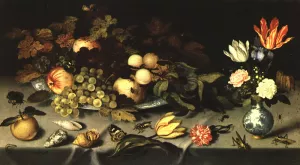 Flowers and Fruit by Balthasar Van Der Ast - Oil Painting Reproduction