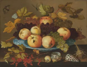 Fruit in a wan-li porcelain dish on a table by Balthasar Van Der Ast Oil Painting