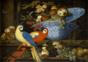 Fruit Still Life With Two Parrots by Balthasar Van Der Ast Oil Painting