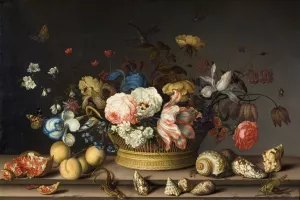 Still Life with a Basket of Flowers by Balthasar Van Der Ast Oil Painting