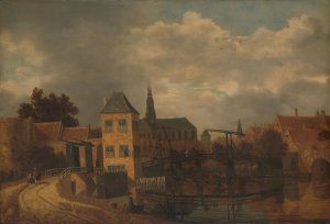 View of the Town of Haarlem, taken from the Spaarne River, showing the Eendjespoort by Balthasar Van Der Veen Oil Painting