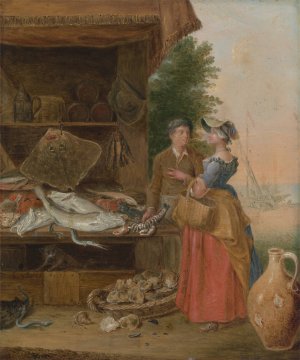 Fishmonger's stall by Balthazar Nebot Oil Painting
