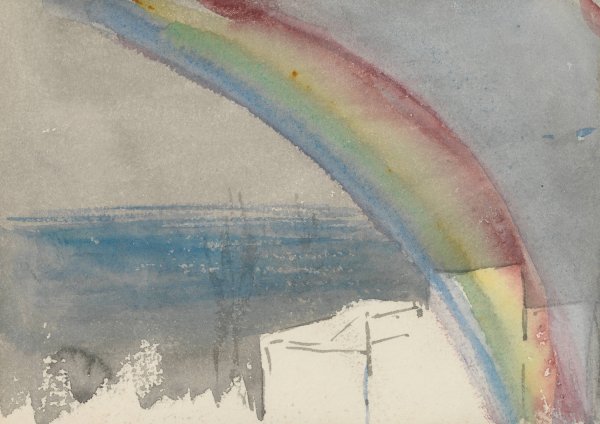 Landscape with Rainbow  by Barbara Bodichon - Hand-Painted Oil Painting Reproduction