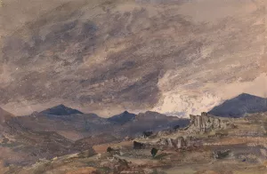 View of Snowdon with a Stormy Sky Oil painting by Barbara Bodichon