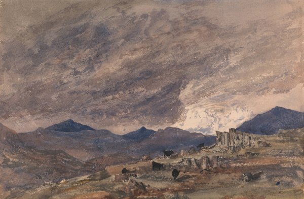 View of Snowdon with a Stormy Sky by Barbara Bodichon - Hand-Painted Oil Painting Reproduction