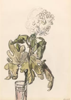 Bloeiende chrysant, in een vaasje Oil painting by Barbara Elisabeth Van Houten