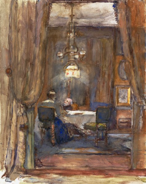 Main Product Photo of De huiskamer aan de Riouwstraat te Den Haag, bij avond  Painting by Barbara Elisabeth Van Houten