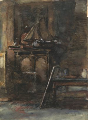 Het atelier van H.W. Mesdag, met twee modellen van zeilschepen by Barbara Elisabeth Van Houten Oil Painting