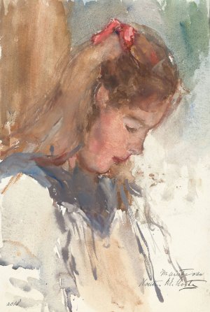 Meisjesportret van Marietje van Houten by Barbara Elisabeth Van Houten Oil Painting