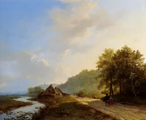 A Summer Landscape With Travellers On A Path by Barend Cornelis Koekkoek Oil Painting