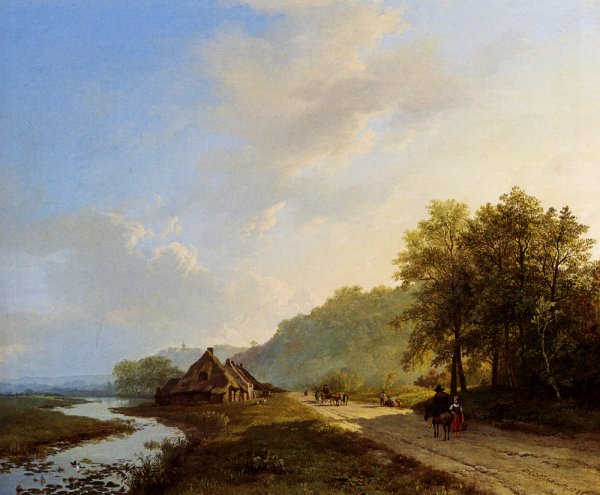 A Summer Landscape With Travellers On A Path
