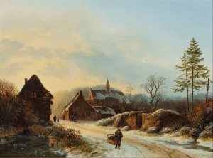 A Winter's Day by Barend Cornelis Koekkoek Oil Painting