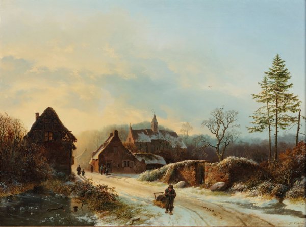 A Winter's Day by Barend Cornelis Koekkoek - Hand-Painted Oil Painting Reproduction