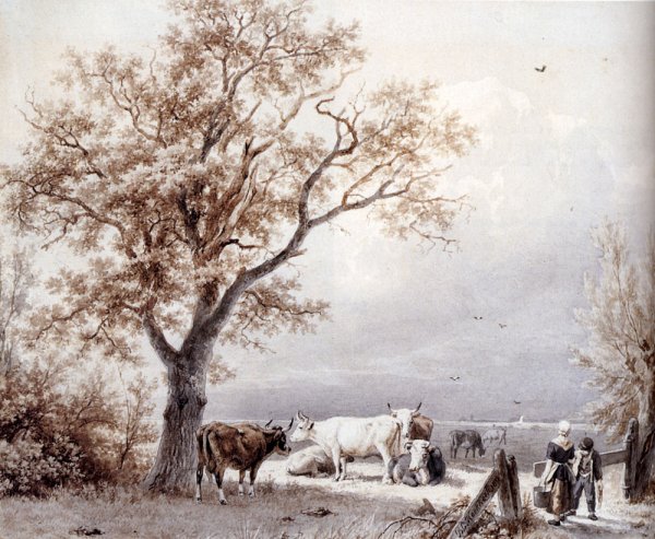Main Product Photo of Cows in a Sunlit Meadow Painting by Barend Cornelis Koekkoek