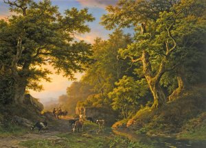 Figures In A Wooded Landscape by Barend Cornelis Koekkoek Oil Painting