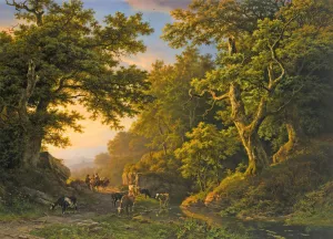 Figures In A Wooded Landscape by Barend Cornelis Koekkoek Oil Painting