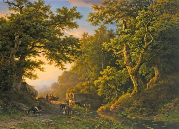 Main Product Photo of Figures In A Wooded Landscape  Painting by Barend Cornelis Koekkoek