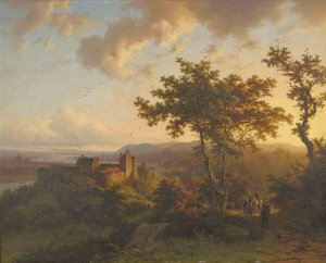 Paysage boise avec un chateau by Barend Cornelis Koekkoek Oil Painting
