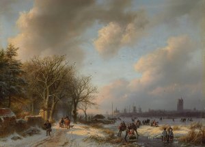 Skaters On A Waterway With A Koek-En-Zopie Beyond by Barend Cornelis Koekkoek Oil Painting