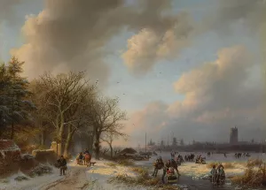 Skaters On A Waterway With A Koek-En-Zopie Beyond by Barend Cornelis Koekkoek Oil Painting