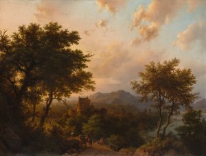 Sunset on the Rhine by Barend Cornelis Koekkoek Oil Painting