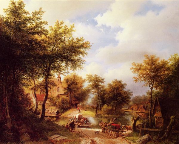 Main Product Photo of The Ferry Crossing Painting by Barend Cornelis Koekkoek