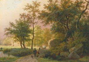 Travellers On A Road by Barend Cornelis Koekkoek Oil Painting