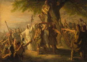 Brinio als leider der Kaninefaten op het schild geheven, Anno 70 Oil painting by Barend Wijnveld