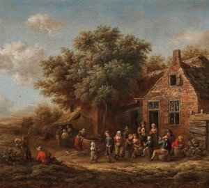 A merry company in front of a village inn by Barent Gael Oil Painting