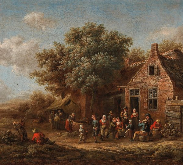 Main Product Photo of A merry company in front of a village inn Painting by Barent Gael