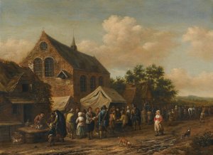 A Village Market Beside A Church by Barent Gael Oil Painting