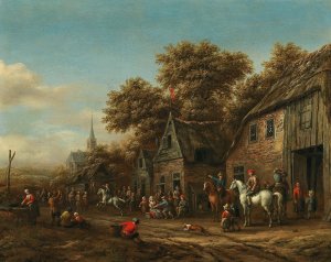 Figures on a road on the outskirts of a town by Barent Gael Oil Painting